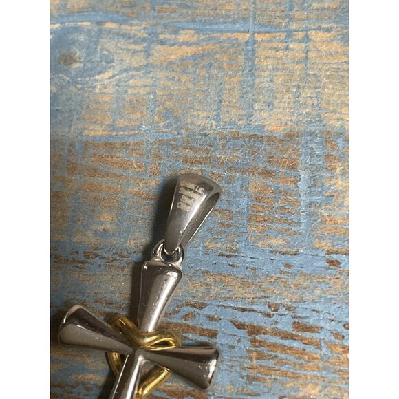 Stainless Steel Two-Tone Cross Pendant With Gold Accent - Picture 3 of 4